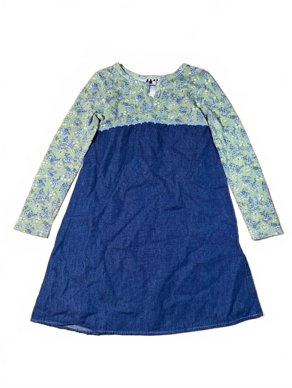 VIntage 90s Y2K Zoey Brand Little Girls' Blue and Greed Long Sleeve Dress Size 8